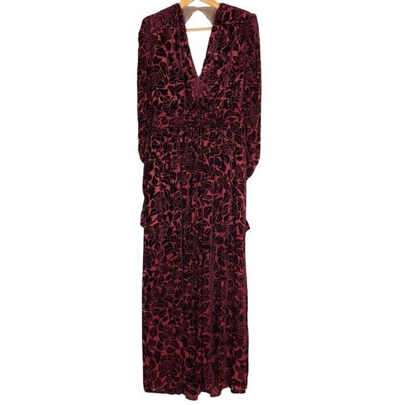 Bronx and Banco Velvet Gown Floral  Open Back Maxi XL - Picture 4 of 14